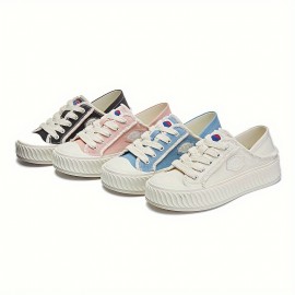 Casual Style Women's Canvas Sneakers - Convertible Slip-On or Lace-Up, All-Season Round Toe Flats with Rubber Sole, Comfortable Fabric Insole, Solid Color Fashionable Cookie Shoes - Hand Washable