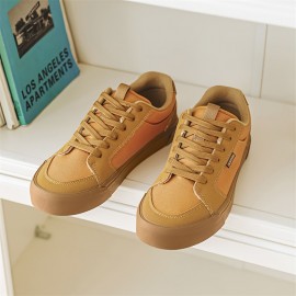Women's Low-Top Sneakers - Beige/, Thick Platform Sole, Cushioned Rubber Insole - Everyday Casual Shoes for Women - All-Season Comfortable Walking Shoes, Round Toe, Durable Construction, Streetwear Lovers