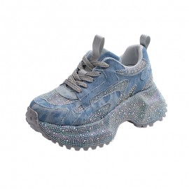 Women's Rhinestone-Encrusted -Style Chunky Platform Sneakers - Height-Increasing Thick-Soled Rhinestone-Toe & Heel, Round-Toe Casual s (Purple) | All-Season /PVC/Rubber for Parties, Prom, Casual Attire - No-Washable