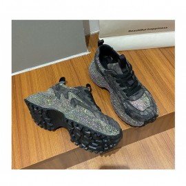 Women's Rhinestone-Encrusted -Style Chunky Platform Sneakers - Height-Increasing Thick-Soled Rhinestone-Toe & Heel, Round-Toe Casual s (Purple) | All-Season /PVC/Rubber for Parties, Prom, Casual Attire - No-Washable