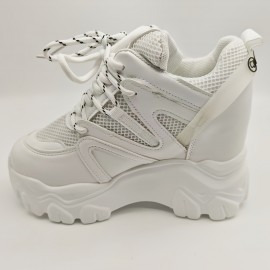 New Fashionable Women's Thick-Soled Lace-Up High-Top Height-Increasing Casual Sports Shoes, Versatile Color Outdoor Wearable Sneakers for All Four Seasons