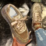 Women'S Glittery Rhinestone-Embellished Chunky Platform Sneakers - Black & White Low-Top Lace-Up Shoes with Round Toe, All-Season Comfort for Casual & Outdoor Wear, Ladies Sneakers, Shoe/sneaker For Women/lady, Basket For Women