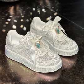Women's Lace-up Sneakers with Rhinestone Embellishments, Low Top Breathable Walking Shoes Rubber Soft-Sole, Wide Fit Sneakers for Women, Sport Shoes for Women High Quality, Embellished Sneakers, Extra Wide Width Shoes for Women, Sparkly Shoes for Women, Casual Footwear, Everyday Sneakers, Stylish Sneakers, Trendy Footwear, Highquality Construction, Durable Rubber Sole, Women's Sneakers, Women's Fashion, Wide Feet Shoes
