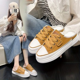 Summer Women's Slip-On Korean Style Commuter Sandals - Lightweight Casual Shoes with Round Toe, Breathable Upper & EVA Cushioned Insole, Low-Top Versatile Design for All-Season Wear, Sandals for Wide Feet, Stylish Slipons, Durable EVA Sole