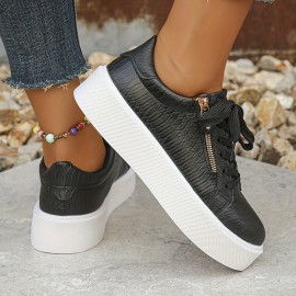 [Argyle Fashion Sneakers] Low Top Argyle Sneakers - Women's Casual Running Shoes - Lace-Up, Side Zipper, Rubber Sole