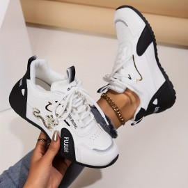 Women'S Comfortable Casual Sneakers - Stylish Black & Golden Dragon Design, Breathable Fabric & Synthetic Upper, Durable Rubber Sole, Lace-Up Low-Top Running Shoes for All-Season Wear, Ladies Sneakers