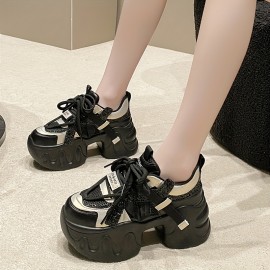 Light Purple Thick-Soled Sneakers with Glitter, Lace-Up Design, Fresh Sweet Style, Fashionable Versatile Casual Women's Shoes