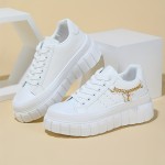 Women'S All-Season Casual Sneakers with Butterfly Design - White Lace-Up, Thick Sole, Lightweight, All-Purpose Running Shoes, Casual Footwear | Butterfly Print Shoes | Comfortable Footwear