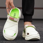 Men's Summer Slip-On Sandals with EVA Sole - Comfortable Beach Shoes for Driving & Casual Wear, White with Green Accents, Breathable Design, Easy On/Off, Durable & Stylish, Summer Sandals