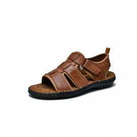 Men'S Genuine Leather Sandals - Classic Open-Toe Summer Beach Shoes with Adjustable Hook & Loop Strap, Non-Slip PVC Sole for Casual, Water Sports & Daily Wear, Strappy Sandals