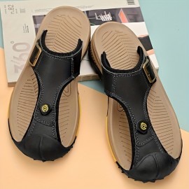 [Stylish Slide Sandals] Stylish Men's Summer Slide Sandals | Anti-Slip Soft Sole with Buckle Straps, Comfortable PU Upper & Rubber Sole for Outdoor Wear, Slipresistant Footwear, Textured Strap Pattern, Durable Traction Footwear