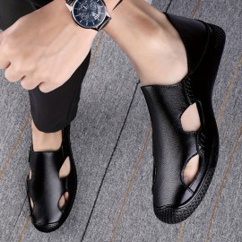 Men'S Breathable Summer Sandals - Casual Slip-On with Round Toe, Faux Cover Upper & Rubber Sole, Black/Green/Blue Design for Casual Attire, Strappy Sandals