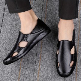 Men'S Breathable Summer Sandals - Casual Slip-On with Round Toe, Faux Cover Upper & Rubber Sole, Black/Green/Blue Design for Casual Attire, Strappy Sandals