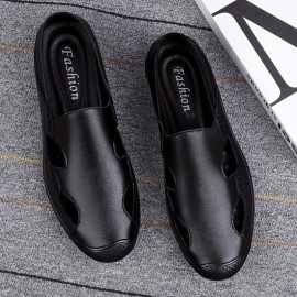 Men'S Breathable Summer Sandals - Casual Slip-On with Round Toe, Faux Cover Upper & Rubber Sole, Black/Green/Blue Design for Casual Attire, Strappy Sandals