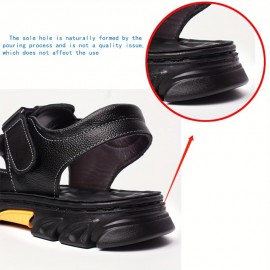 Men'S Casual Sandals with Adjustable Hook-and-Loop Straps, Non-Slip Comfortable Beach Shoes for Spring/Summer, Brown Synthetic Upper & Black Sole, Perfect for Vacation and Outdoor Activities, Beach Footwear | Stylish Sandals | Synthetic Sandals