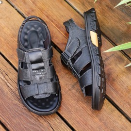 Men'S Casual Sandals with Adjustable Hook-and-Loop Straps, Non-Slip Comfortable Beach Shoes for Spring/Summer, Brown Synthetic Upper & Black Sole, Perfect for Vacation and Outdoor Activities, Beach Footwear | Stylish Sandals | Synthetic Sandals