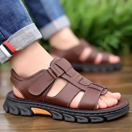 Men'S Casual Sandals with Adjustable Hook-and-Loop Straps, Non-Slip Comfortable Beach Shoes for Spring/Summer, Brown Synthetic Upper & Black Sole, Perfect for Vacation and Outdoor Activities, Beach Footwear | Stylish Sandals | Synthetic Sandals