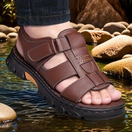 Men'S Casual Sandals with Adjustable Hook-and-Loop Straps, Non-Slip Comfortable Beach Shoes for Spring/Summer, Brown Synthetic Upper & Black Sole, Perfect for Vacation and Outdoor Activities, Beach Footwear | Stylish Sandals | Synthetic Sandals