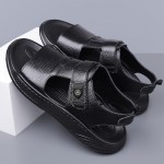Men's Black -like with Adjustable Strap & Buckle - Non-Slip Rubber Sole, PU Cushioned Insole - Slip-On/Clip-On Beach Shoes for Summer, Casual, Pool, Boat - Lightweight Comfortable Dress (No Laces)