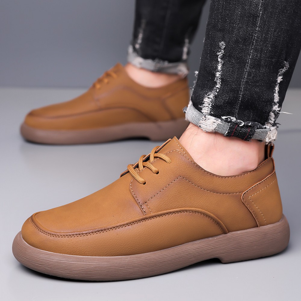 [Everyday Comfort] Men's Casual Fashion Sneakers, Solid Color, All-Season Lace-Up Shoes with Microfiber Synthetic Upper, Faux Lining & Insole, Rubber Sole - Round Toe Daily Wear, Allseason Sneakers|Sleek Round Toe|Polished Shoe Design
