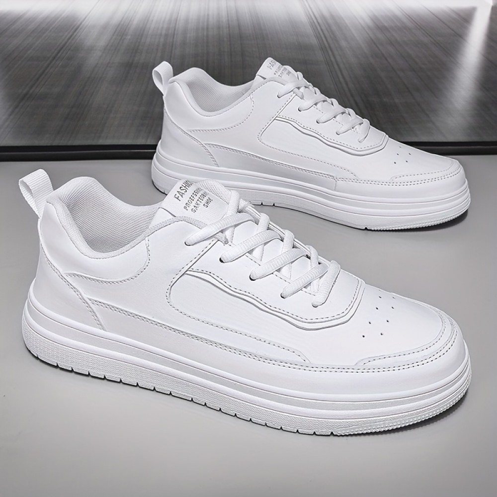 Men'S Summer Trendy Low-Top Sneakers - Casual & Street Style, Thick Sole, White & Orange Color Scheme, Synthetic Upper, Lace-Up Design for Casual Attire, Casual Footwear | Trendy Lowtops | Synthetic Sneakers