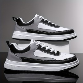Men'S Summer Trendy Low-Top Sneakers - Casual & Street Style, Thick Sole, White & Orange Color Scheme, Synthetic Upper, Lace-Up Design for Casual Attire, Casual Footwear | Trendy Lowtops | Synthetic Sneakers