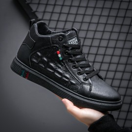 Men'S Non-Slip Durable Fashion Sneakers - Casual Street Style, Solid Color, All-Season Lace-Up Shoes with Thick Sole for Height Increase, Round Toe, Mid-Top Design, Faux Upper, Fabric Inner & Insole, PVC Sole