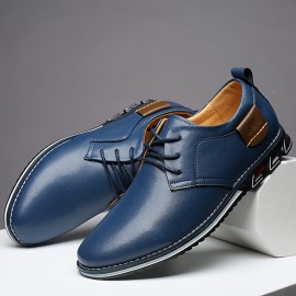 Men's Casual Business Shoes - Stylish Black Microfiber, Rubber Sole, Lace-Up Design with Round Toe, Suitable for Daily and Leisure Wear, Comfortable All-Season