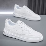 Men's Classic Low-Top Casual Sneakers - Black & White, Striped Design, Durable PU Material with Non-Slip Rubber Sole, Lace-Up Closure for Casual Attire, Street Style, and Outdoor Activities, Spring Summer, Simple Board Shoes