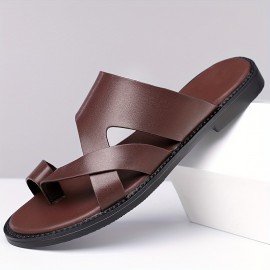 [Summer Sandals] Lightweight & Comfortable Men's Casual Summer Sandals - Black Synthetic Slip-On Flat Shoes with Cross Straps