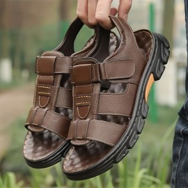 Men'S Casual Sandals with Adjustable Hook-and-Loop Straps, Non-Slip Comfortable Beach Shoes for Spring/Summer, Brown Synthetic Upper & Black Sole, Perfect for Vacation and Outdoor Activities, Beach Footwear | Stylish Sandals | Synthetic Sandals
