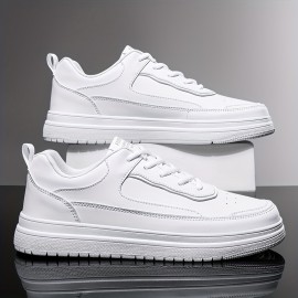 Men'S Summer Trendy Low-Top Sneakers - Casual & Street Style, Thick Sole, White & Orange Color Scheme, Synthetic Upper, Lace-Up Design for Casual Attire, Casual Footwear | Trendy Lowtops | Synthetic Sneakers